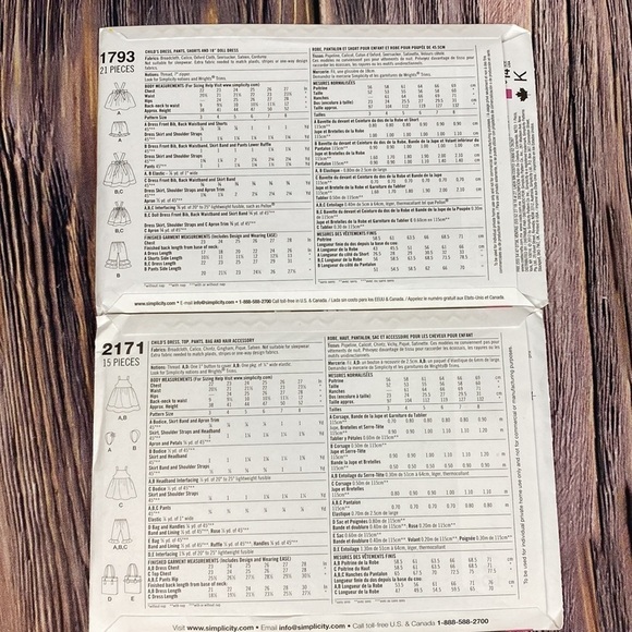 Simplicity Girls Patterns ‘Sarah Rose Design’-Size A # 2171 & 1793 - Picture 2 of 4